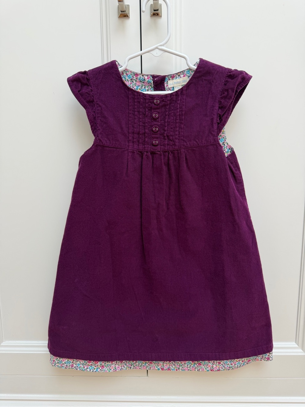 JoJo Maman Bébé Girls 4-5 Purple Corduroy Floral Dress Ruffle